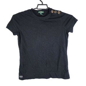 Women's Black Lauren Jeans Co. Ralph Lauren Shirt Short Sleeve Button Shoulder M